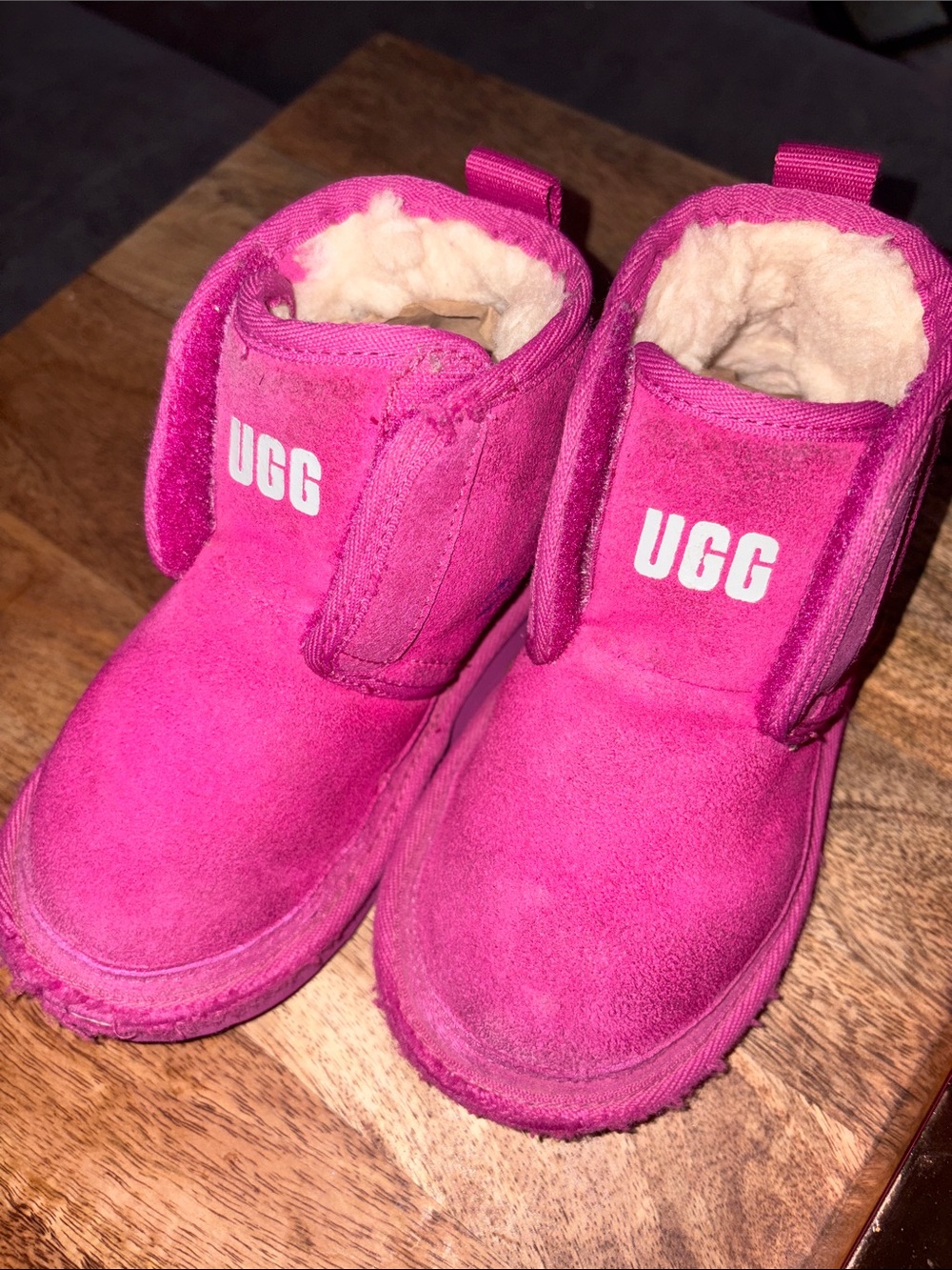 UGG Kids Pink Suede Shearling Boots